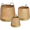 ATMOSPHERA Set de 3 paniers ronds à anses, roseau tressé, sequins dorés Sale